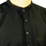 Hijaz Men's Embroidered Plain Black Kurta Top Wrinkle Free Cotton Short Tunic - Hijaz Cultural Fashion