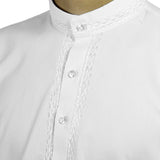 Hijaz Men's Embroidered Plain White Kurta Top Wrinkle Free Cotton Long Tunic - Hijaz Cultural Fashion