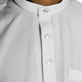 Hijaz Men's Embroidered Plain White Kurta Top Wrinkle Free Cotton Short Tunic - Hijaz Cultural Fashion