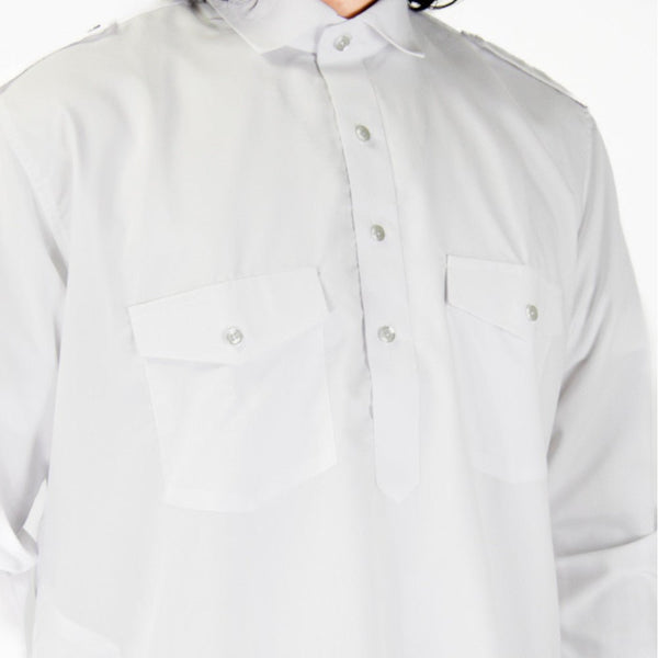 Hijaz Mens Premium White Military Kurta Top Wrinkle Free Cotton Short Tunic Indian Party Wear Throbe Asian Streetwear Top - Hijaz Cultural Fashion