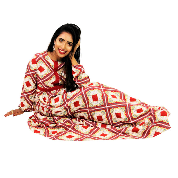 Hijaz Royal Red and Gold Women's Modest Modern Abaya Maxi Casual Party Dress - Hijaz Cultural Fashion