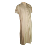 Hijaz Tan V-Neck Short Sleeve Casual Cotton Men's Thobe Arab Robe Dishdasha - Hijaz Cultural Fashion