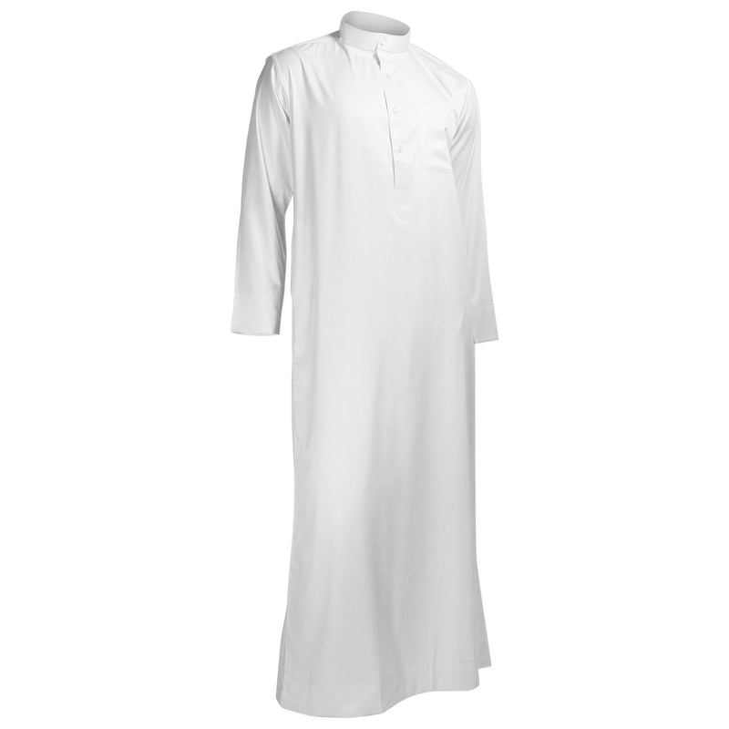 Hijaz White Formal Fitted Men's Thobe Dishdasha Polished Cotton Luxury Arab Robe - Hijaz Cultural Fashion