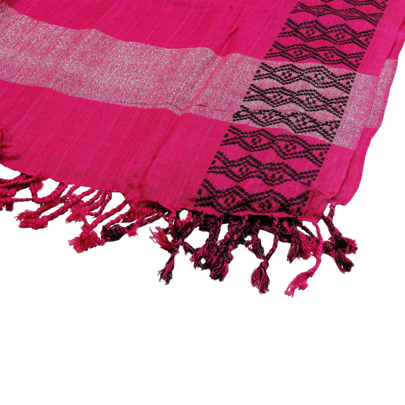 Magenta Pink Soft Rectangle Women's Hijab Scarf with Tassle Black Stitch Design - Hijaz Cultural Fashion