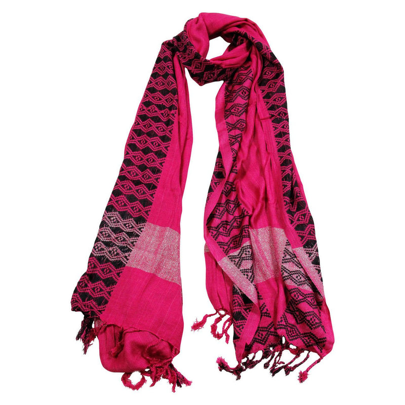 Magenta Pink Soft Rectangle Women's Hijab Scarf with Tassle Black Stitch Design - Hijaz Cultural Fashion