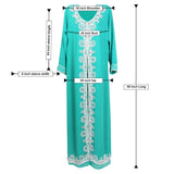 Moroccan Style Embroidered Turquoise Blue Color Kaftan Dress 60 inch Long - Hijaz Cultural Fashion