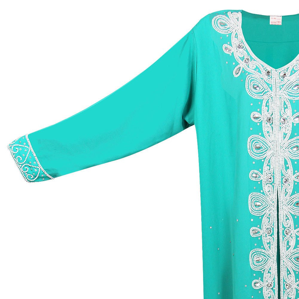 Moroccan Style Turquoise Blue Color Kaftan Dress # KF006-60
