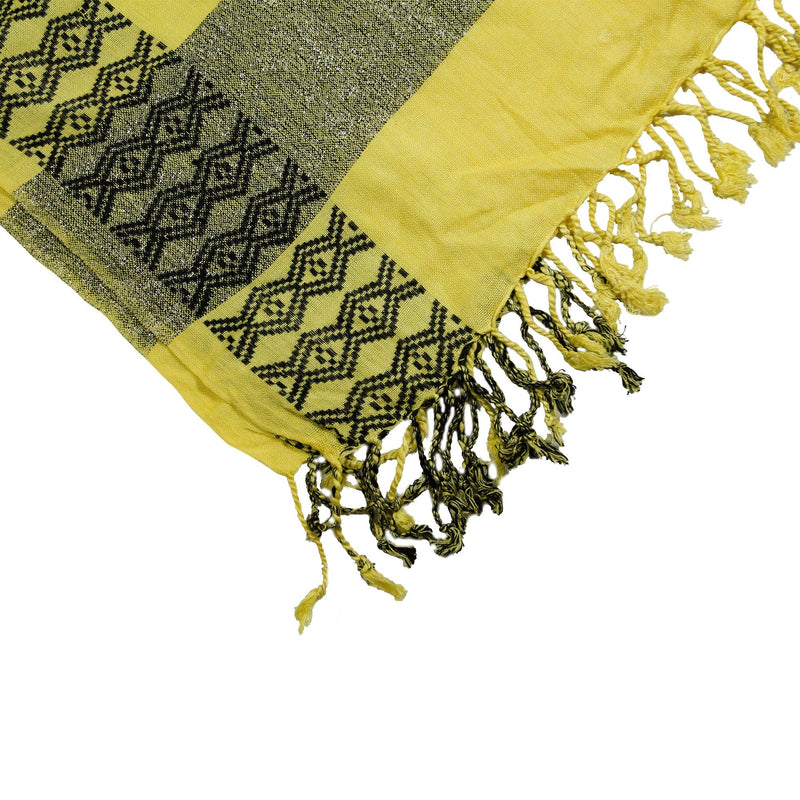 Mustard Yellow Soft Rectangle Women's Hijab Scarf with Tassle Black Stitch Design - Hijaz Cultural Fashion