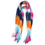 Orange Blue Pink and Brown Tie Dye Rectangle Women's Hijab Scarf with Tassles - Hijaz Cultural Fashion