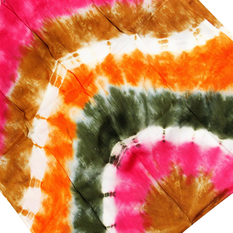 Pink Brown Green and Orange Tie Dye Rectangle Women's Hijab Scarf with Tassles - Hijaz Cultural Fashion