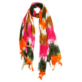 Pink Brown Green and Orange Tie Dye Rectangle Women's Hijab Scarf with Tassles - Hijaz Cultural Fashion