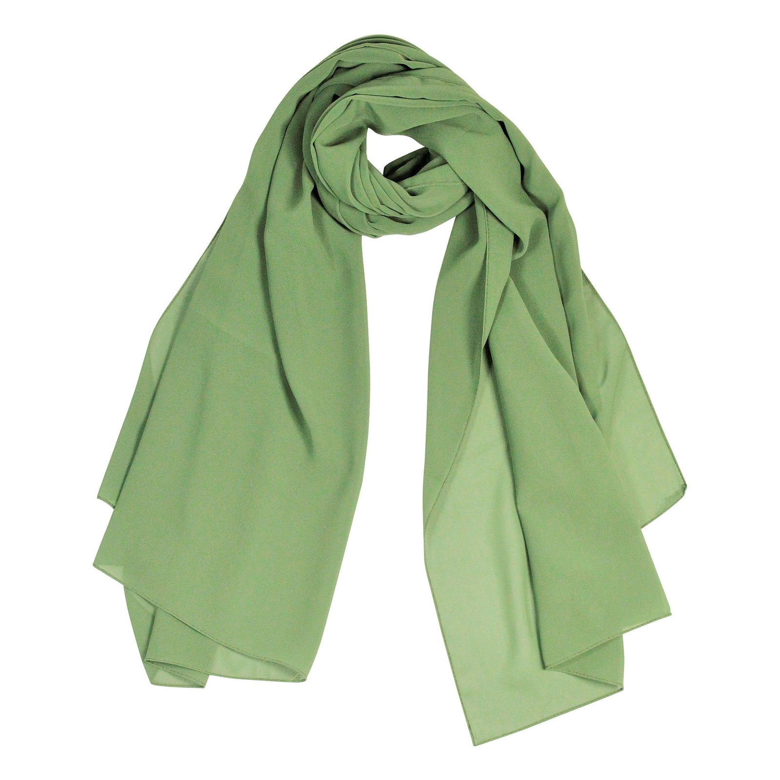 Green Lightweight Chiffon Long Womens Head Wrap Shawl #HJ276 | Hijaz