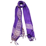 Violet Purple Soft Rectangle Women's Hijab Scarf with Tassle Yellow Stitch Design - Hijaz Cultural Fashion