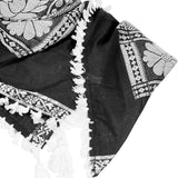 White and Black Clover Leaf Design Shemagh Tactical Desert Scarf Keffiyeh - Hijaz Cultural Fashion