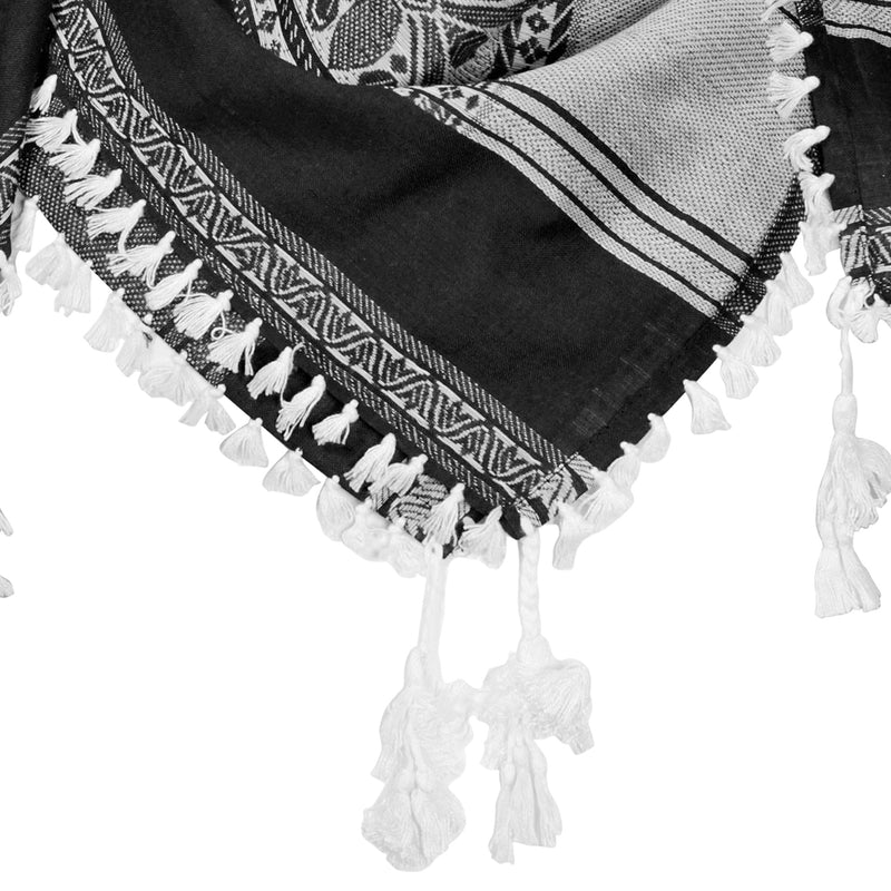 White and Black Lotus Design Shemagh Tactical Desert Scarf Keffiyeh - Hijaz Cultural Fashion