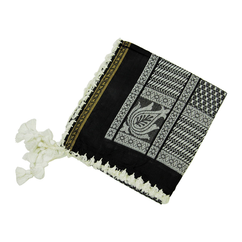 White and Black Shemagh Tactical Desert Scarf Keffiyeh with Gold Trim - Hijaz Cultural Fashion