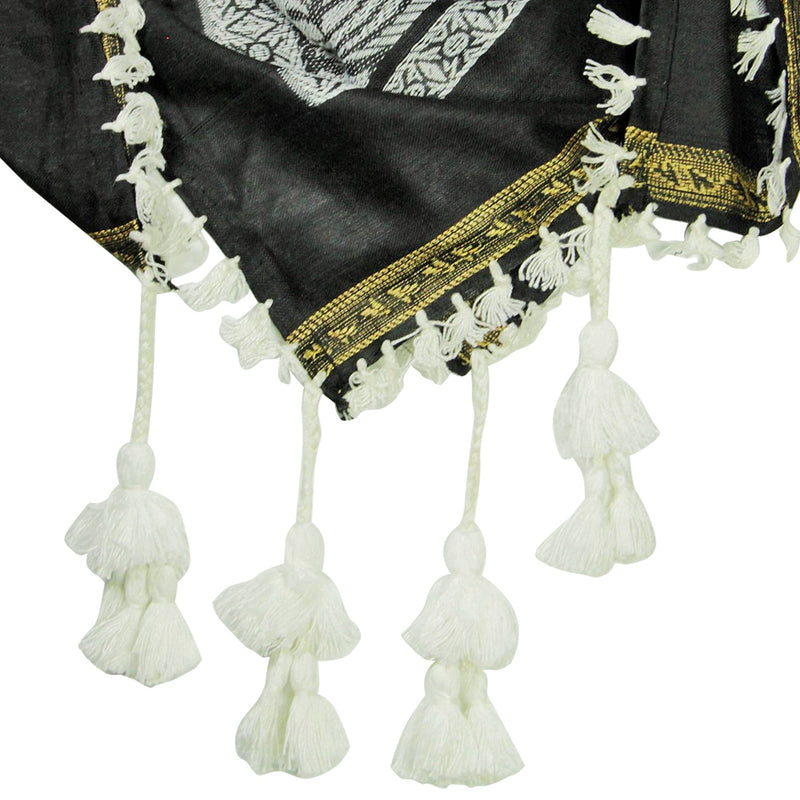 White and Black Shemagh Tactical Desert Scarf Keffiyeh with Gold Trim - Hijaz Cultural Fashion