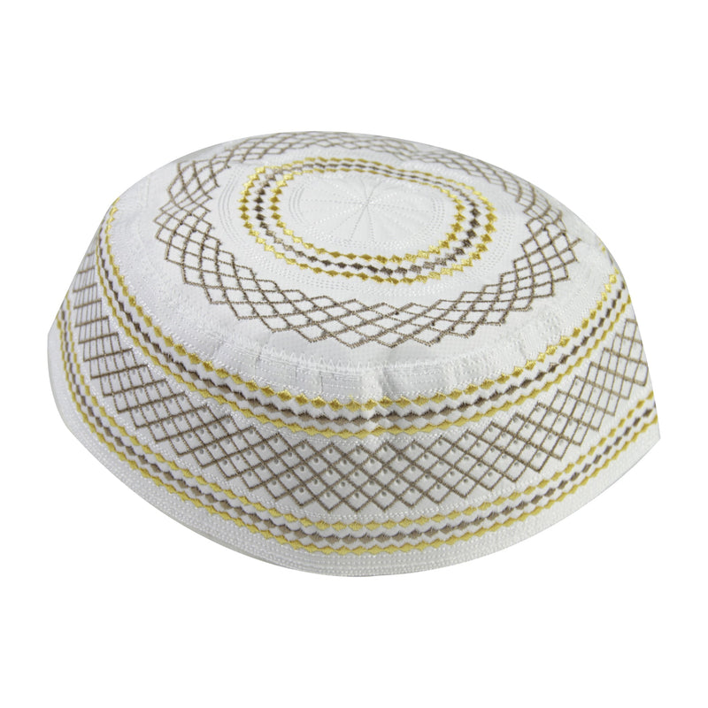 White Gold and Brown Diamond Stitch Men's Hard Kufi Hat Coofie Crown - Hijaz Cultural Fashion