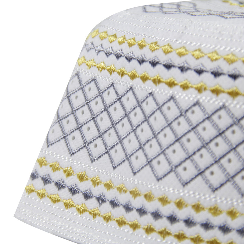 White Gold and Gray Diamond Stitch Men's Hard Kufi Hat Coofie Crown - Hijaz Cultural Fashion